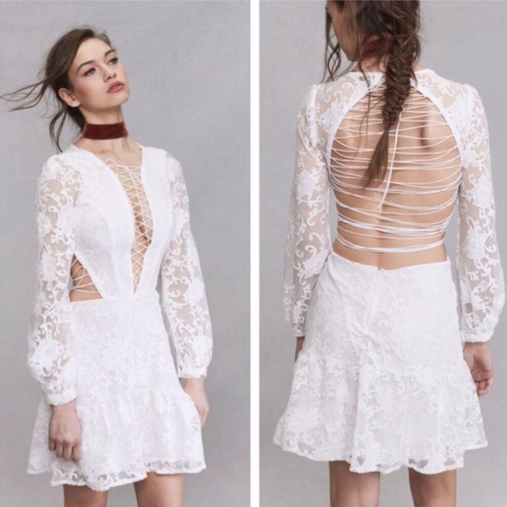 For Love & Lemons Jolene Lace Up Dress White And Bridal Shower Bachelorette sz S - Picture 5 of 15